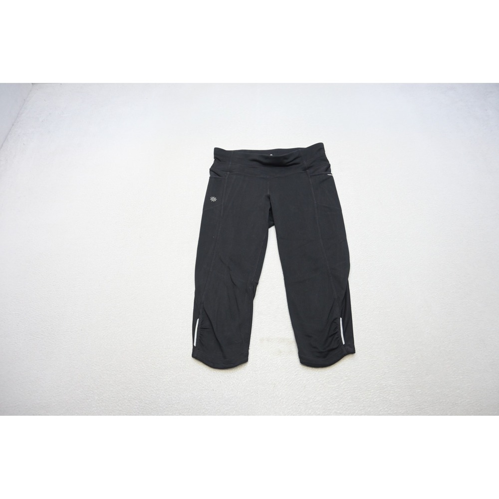 Athleta Capri Leggings Womens XS Black Side Pockets Mesh Reflective Excellent